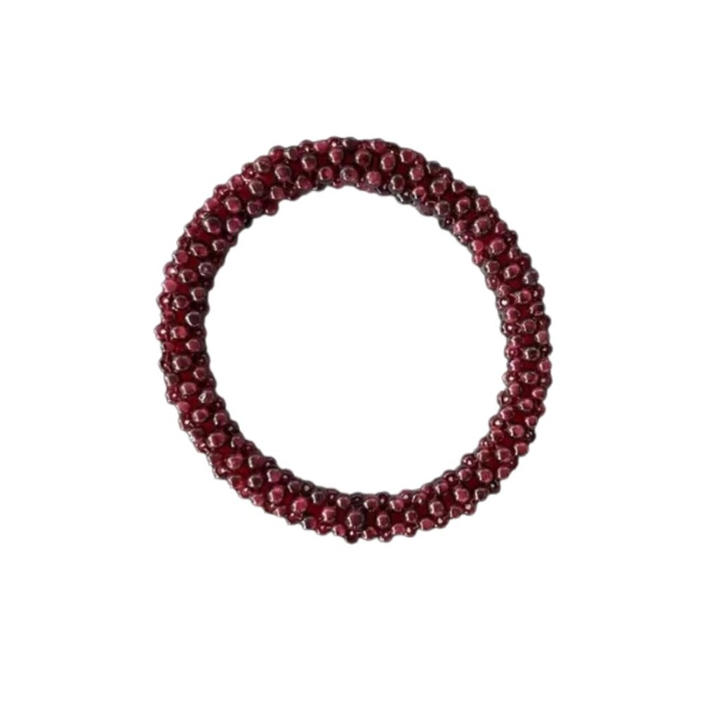 VTG Garnet Rope Twist Bangle Bracelet Deep Red Cabochon Boho Art Deco Statement